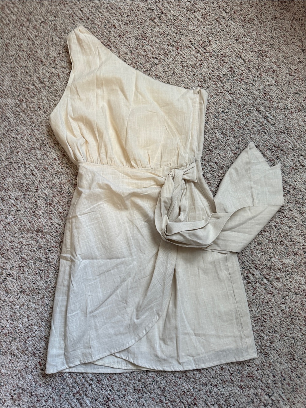 One-Shoulder Cream Wrap Dress with Side Tie
